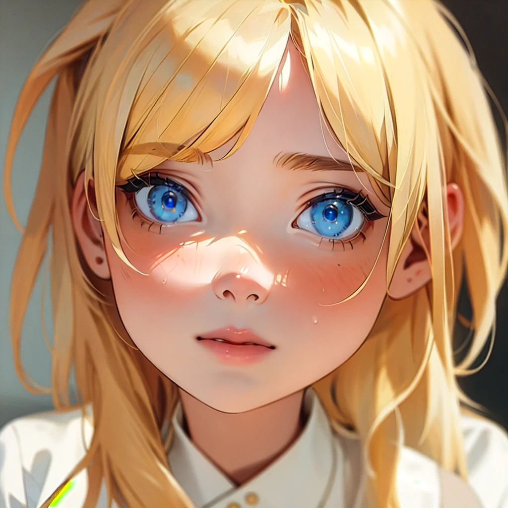 (Medium Close up):1.6), best quality, ​masterpiece, ultra high resolution, (photorealestic:1.4), RAW-Foto, 1 girl, blond hair, blue eyes, detailed eyes and face,(masterpiece, best quality:1.2), 1girl, 独奏