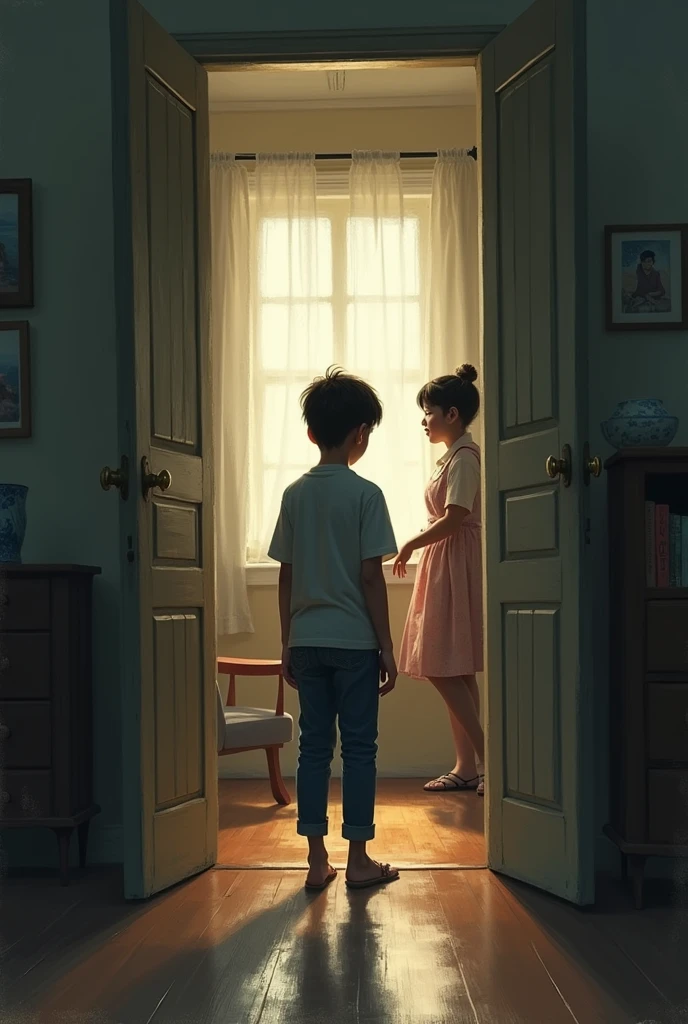 Son seeing mom from outside door