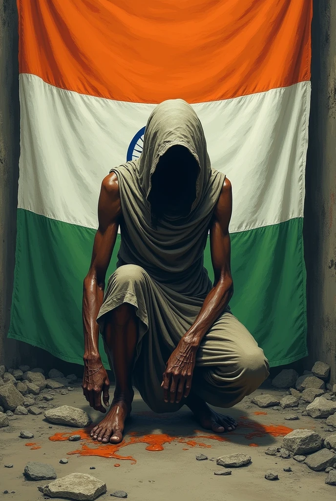 A pore man Poop in indian flag