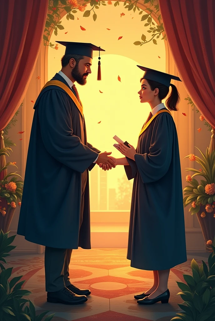 A poster showing the bond between teachers and students 
No it should be inspirational 
It should show the loving nature of teacher , their selflessness , sharing knowledge and igniting children ,s mind with positivity and knowledge  
It should be deep and be like a poster , decorated 
In the picture it should show a student who is graduating and should show that the teacher is the reason for it