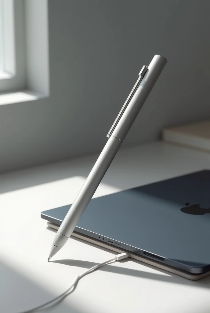 The iPad stylus pen that can be pressed to change between 2 modes: stylus mode and ballpoint pen mode. It is designed to be as similar as possible to the iPad stylus and has a wireless charging mode.