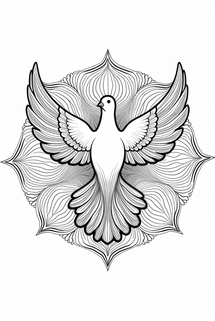 Mandala style colorless dove drawing for coloring