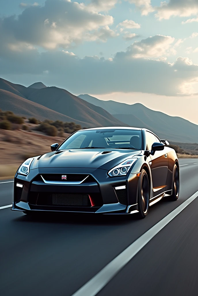 Nissan GTR his background a Godzilla