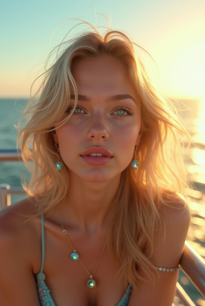 focus on body, a beautiful blonde female, on a catamaran, naked, nude, , perky buttocks, sexy, ocean, beautiful horizon, (best quality,4k,8k,highres,masterpiece:1.2),ultra-detailed,(realistic,photorealistic,photo-realistic:1.37),highly detailed face, extremely detailed eyes and face, long eyelashes, detailed skin texture, natural lighting, golden hour, vibrant colors, cinematic composition,