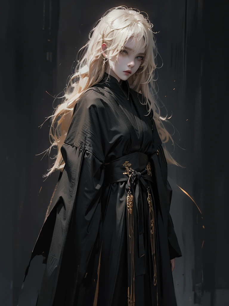 Runic Background、Wearing a black robe、Mage's Clothing、golden hair color、look at the viewer、masterpiece、cute woman、Wearing elegant school clothes