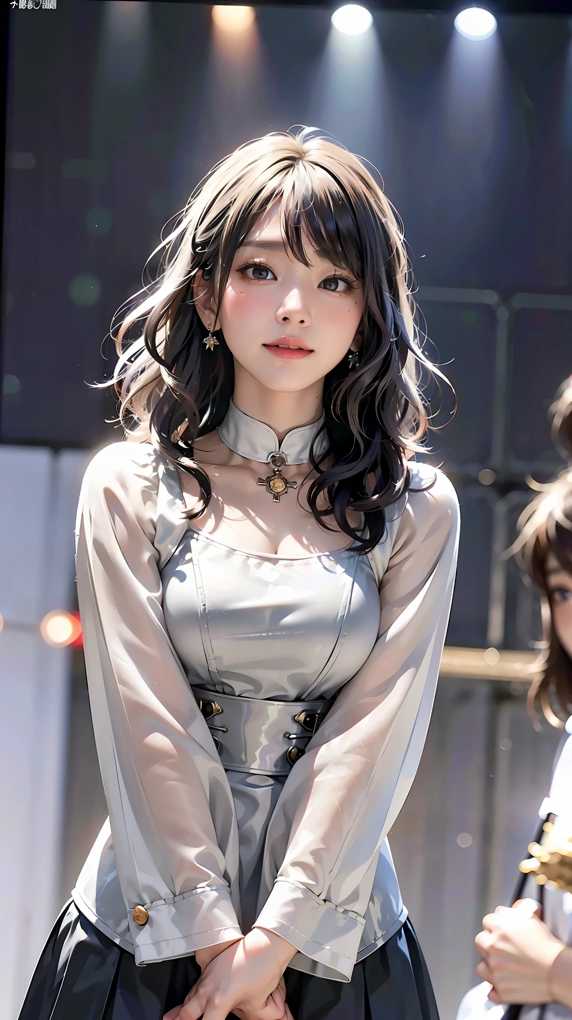 Realistic、masterpiece、Highest quality、Highest quality、Anatomically correct、(A woman standing with her legs apart、(Silver Hair、Hime cut, Wavy Hair, Medium Hair:1.2)、(Natural Makeup、Increase eyelashes、Deep orange blush:1.1)、(Staring at the audience、cheeks turn a little red:1.3)、(An elaborately decorated full-body suit of armor for a holy knight.:1.3)、Medieval European castle courtyard、A mysterious scene with light pouring down、(Blur the background:1.3)、(Subject seen from below:1.1)、Photo from thigh up