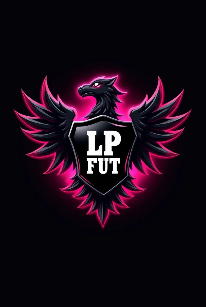 I need you to create a logo, the brand name is LPFUT. I want the logo to be predominantly black., with pink and white details.
I want a logo that has a coat of arms with LPFUT written in the middle. It&#39;s a logo for a team shirt store., so I want a masculine logo, the pink details I want neon. A vibrant and strong logo, with black details with shading reminiscent of a football stadium 