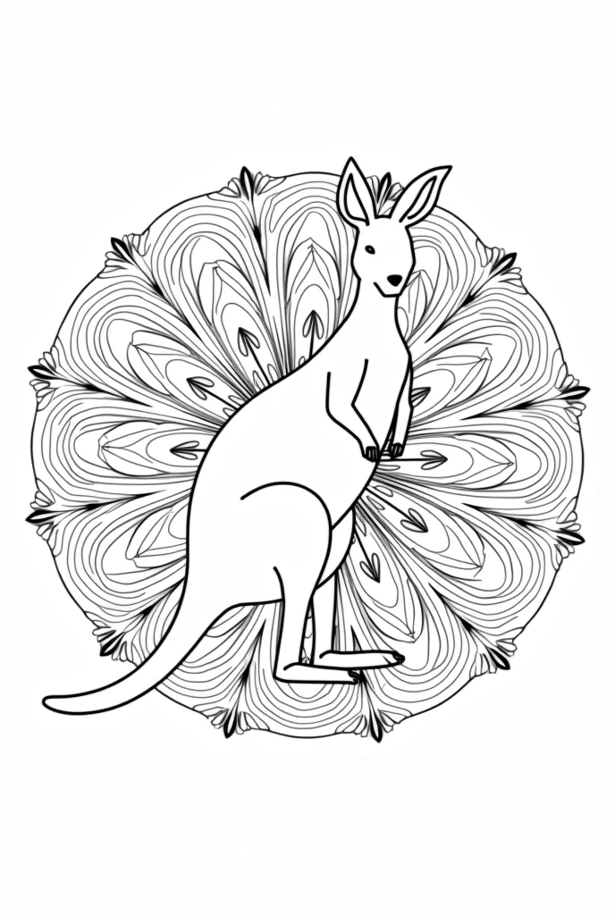 Colorless mandala style kangaroo drawing for coloring 