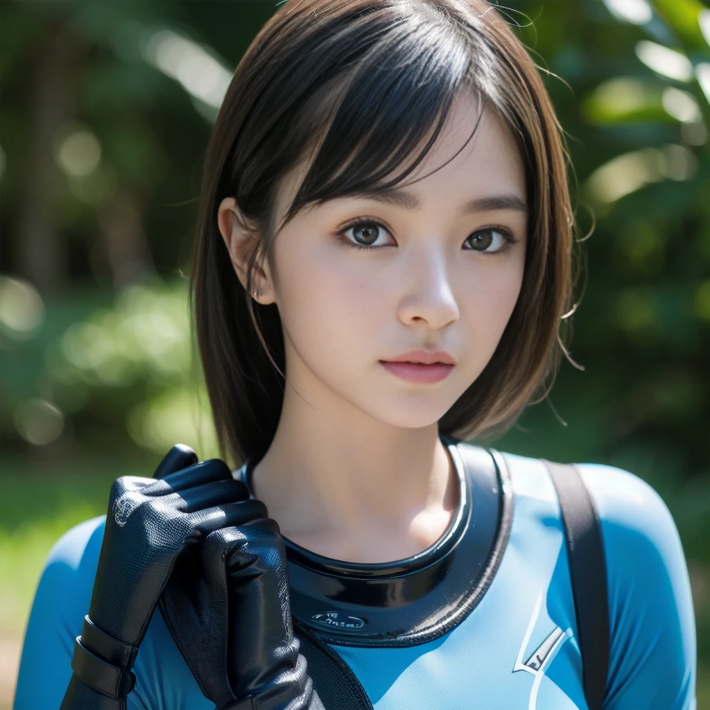 (1 person)、Highest quality、masterpiece、Ultra-high resolution、(Realistic:1.4)、RAW Photos、1 person、(Wearing a super shiny blue wetsuit)、Female scuba diver、Long sleeve、Diving Gloves、Portraiture、close、Shadow、Octane Rendering、8k、Ultra Sharp、Metal、Intricate decorative details、In-flight details、Very intricate detail、Realistic Light、(Mysterious look)、Shining Eyes、To the camera、Small LED