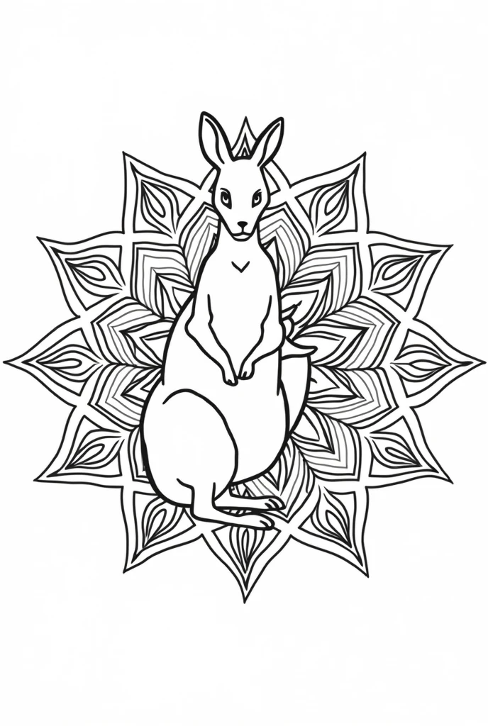 Colorless mandala style kangaroo drawing for coloring