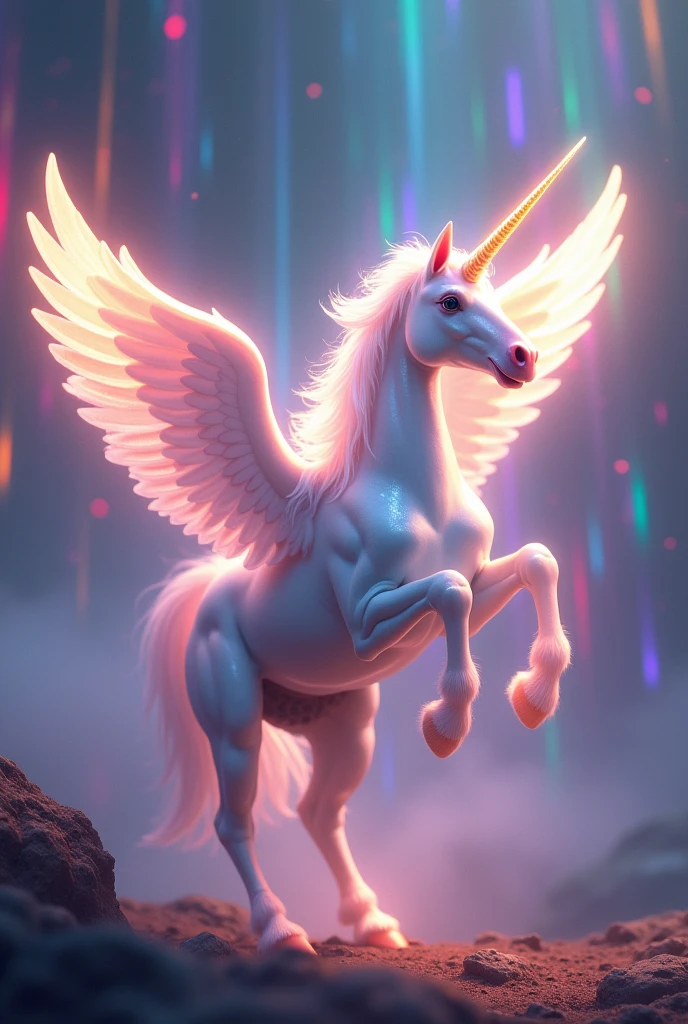 very bright rainbow light alicorn