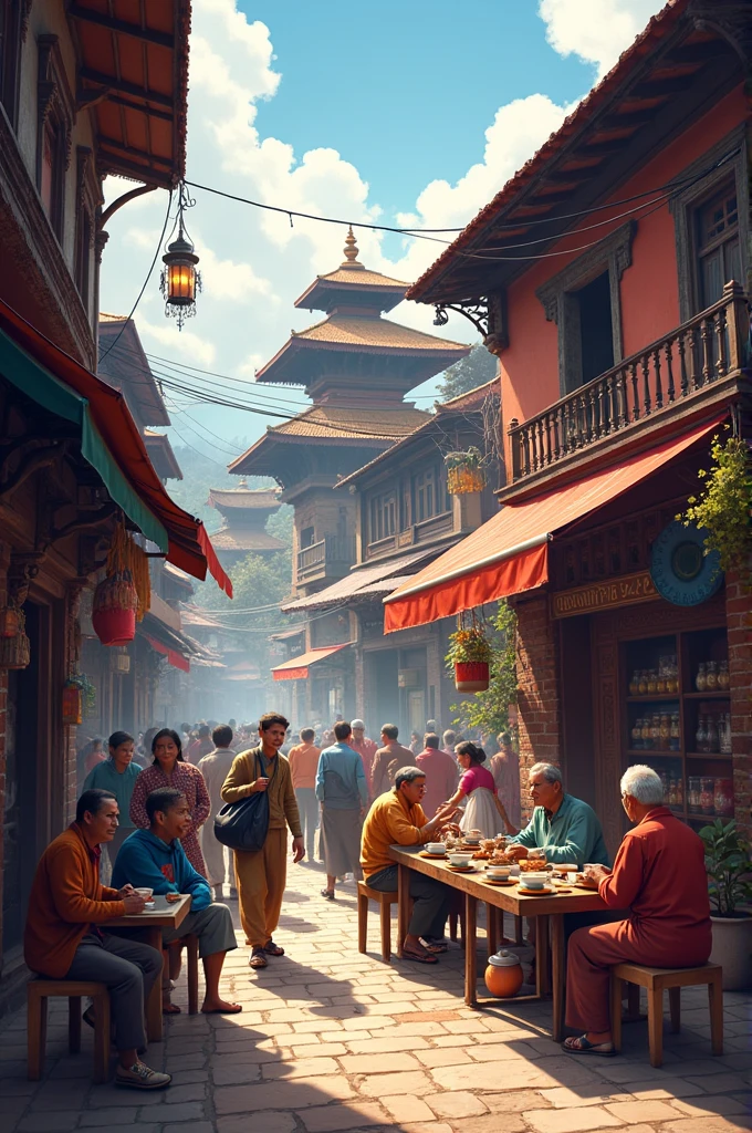 Local people around a tea shop in Kathmandu