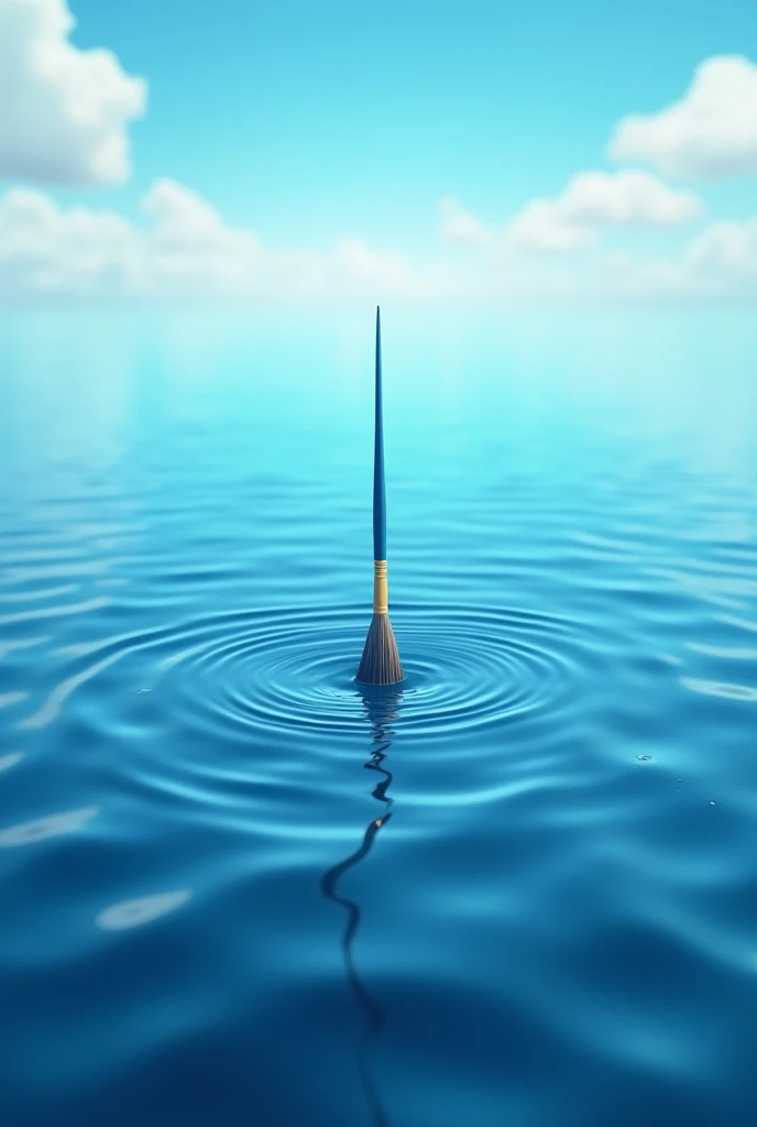 Generate me an image of blue colors where there is a paintbrush in an ocean 