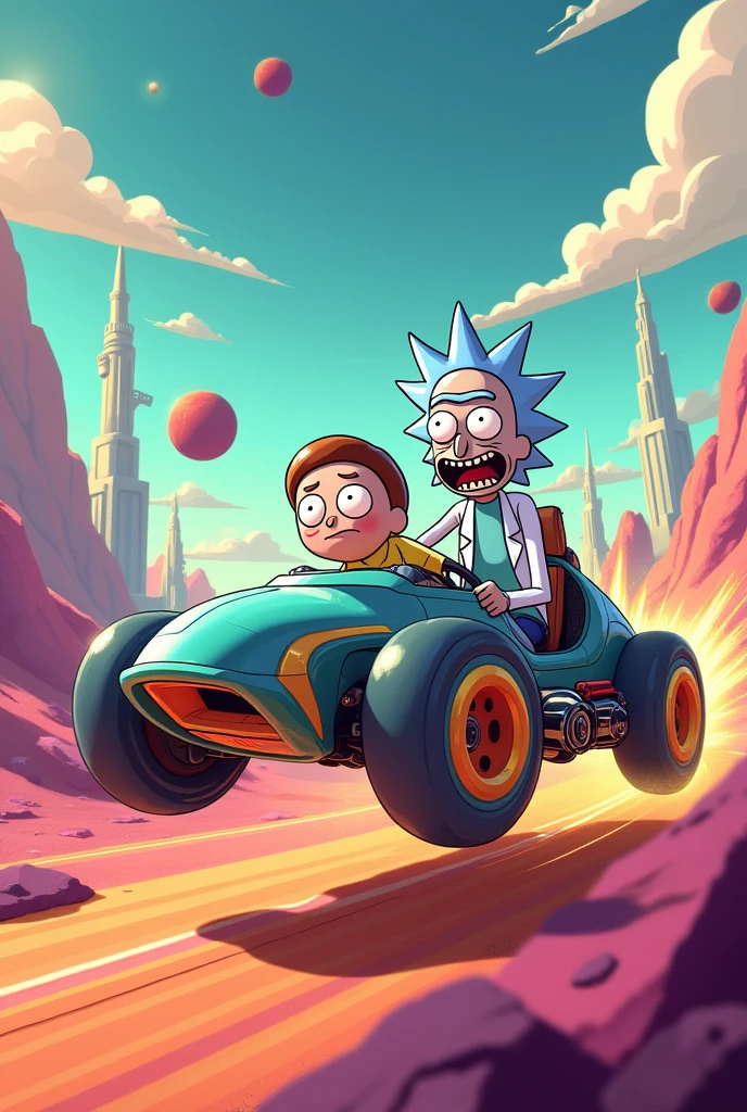 Ricky and morty together on a hotwheels