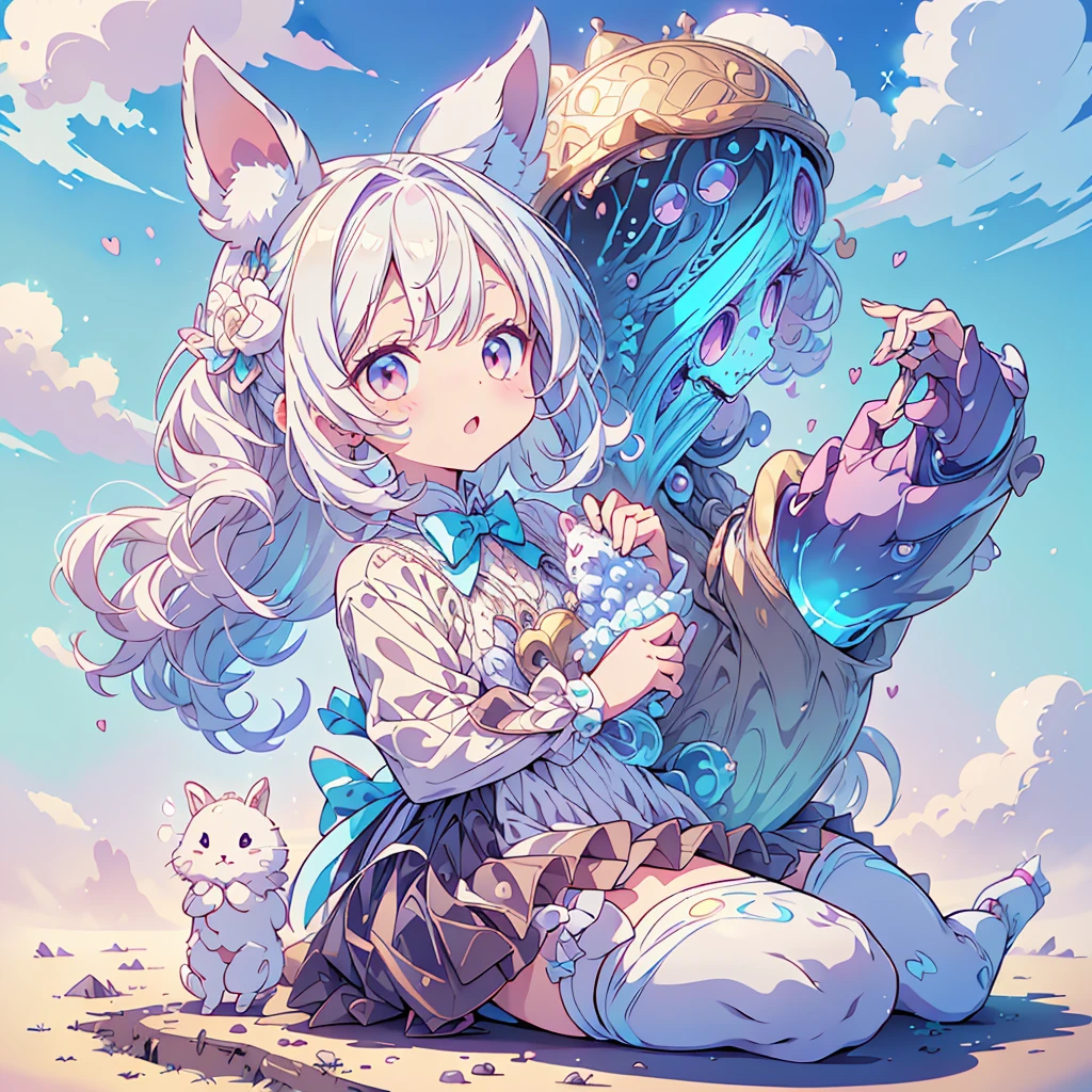 Perfect Anatomy、Perfect human body、Super detailed、Highest quality、Masterpiece、Award-winning works、A cute little guy wearing a rabbit costume、fluffy、Loose、pastel colour、Highest quality、Masterpiece、Milky white hair color、kawaii tech,Unique and cute outfits、