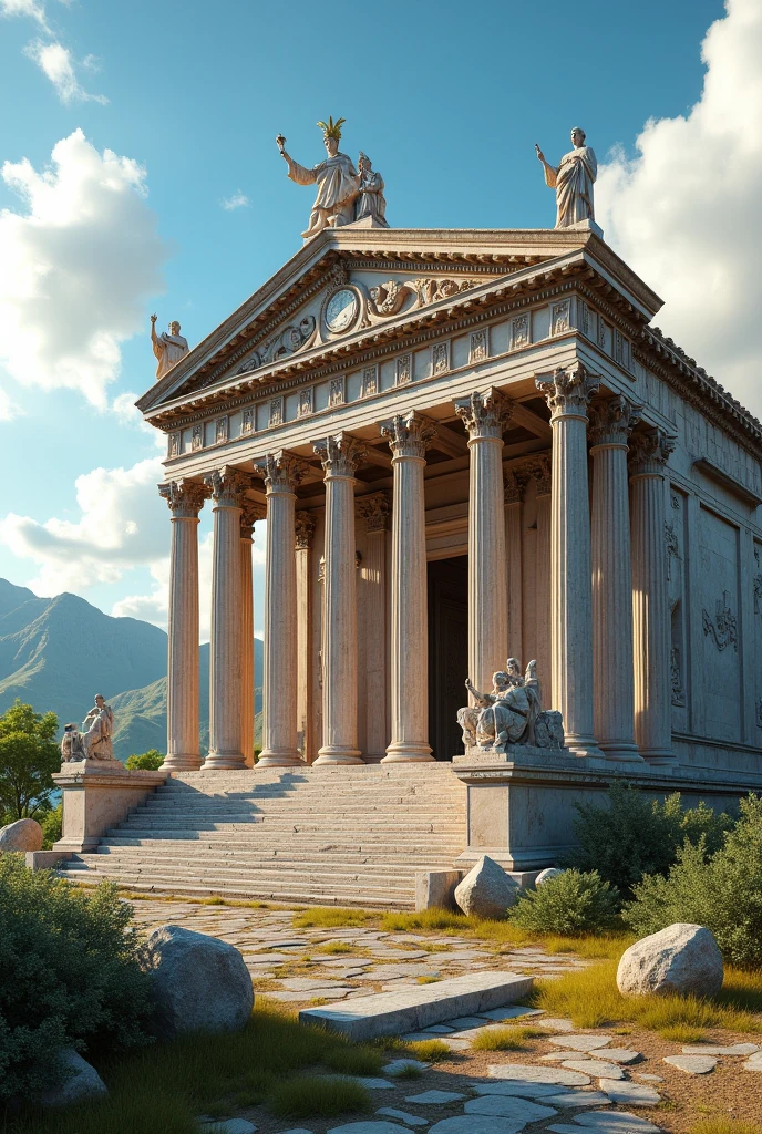 Create a hyper-realistic image in 8K ultra HD where you can see a temple from the Roman era