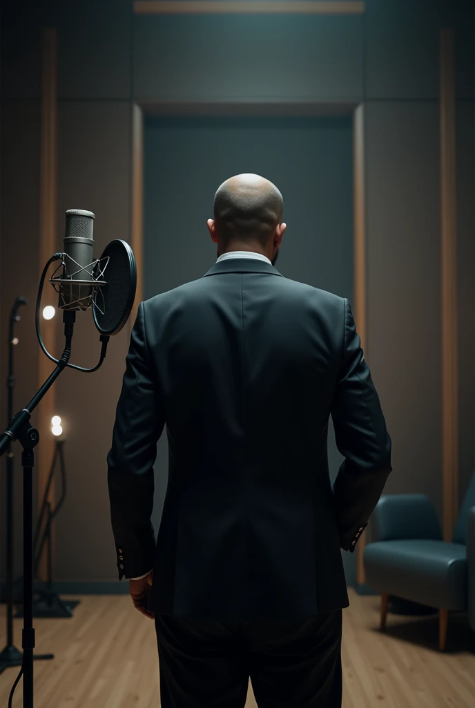 Man not showing his face in front of the microphone 4k ultra realistic