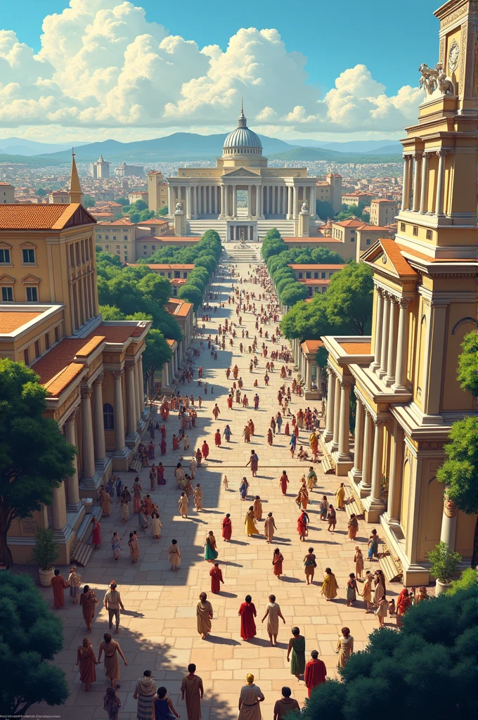 Make a cartoon showing what the evolution of Europe could possibly have been like if the barbarian peoples had not arrived.