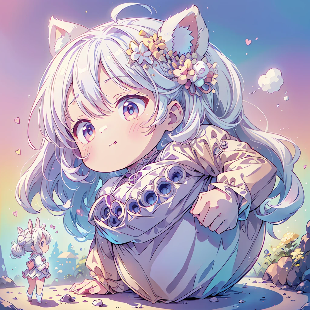 Perfect ???????、Perfect human body、Super detailed、Highest quality、Masterpiece、Award-winning works、A cute little guy wearing a rabbit costume、fluffy、Loose、pastel colour、Highest quality、Masterpiece、Milky white hair color、kawaii tech,Unique and cute outfits、