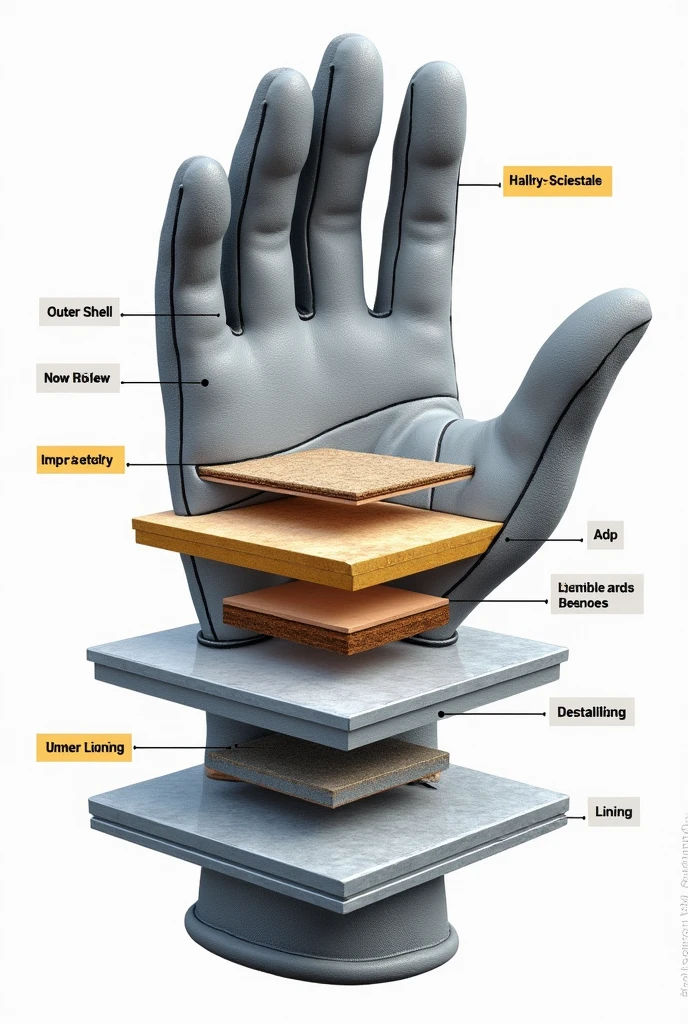 show an explanatory image of the layers of an anti-cut glove for the metalworking industry