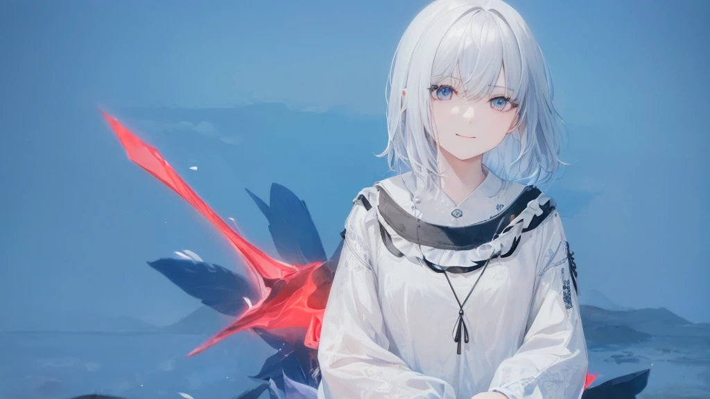 Ultra HD,Look at the viewers, Place your hands behind your back, and, 20-year-old, 非常にshort hair, Long bangs between the eyes, Pale blue eyes, Very detailed,(masterpiece、Highest quality),Gray Hair、Laughter、wonderful, Silver Hair, iris, short hair、 Fluttering Hair、Small face、明るいsmile、(Detailed face) ,Professional Lighting,wonderful風景,blue sky, sunlight,Looking down from above,Portraiture、Open your mouth、Flower Field、Her eyes were shining、Mysterious and enchanting atmosphere。With AI Painting、andてもshort hair, Long bangs between the eyes, Very detailed,(masterpiece、Highest quality)、alone、Gray Hair、Fantasy, Silver Hair, Fantasyな風景、smile、Open your mouth、short hair、short hair、hairpin、black eye、Grey Eyes、Beautiful Eyes、Black Shirt、White hoodie