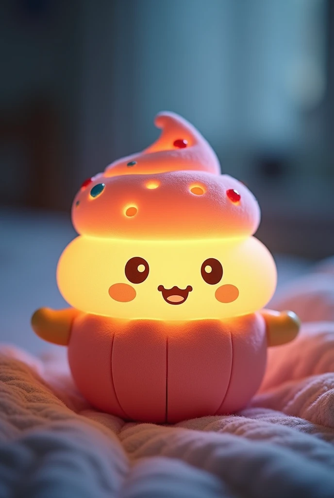 A technological plush toy shaped like food that connects to a mobile app and offers customizable features such as LED lights with projections of starry skies or soft animated characters on the ceiling to reduce the fear of the dark, relaxing sounds, and gentle vibrations that induce sleep, In addition to having a function of "virtual companion" who talks to the child to calm him down if he wakes up during the night. The stuffed animal could have sensors to detect movement and automatically play soothing sounds or emit soft light when the child moves or wakes up.. Also in the app, The child earns points and rewards by completing tasks such as brushing teeth., Read a book, and go to bed on time
