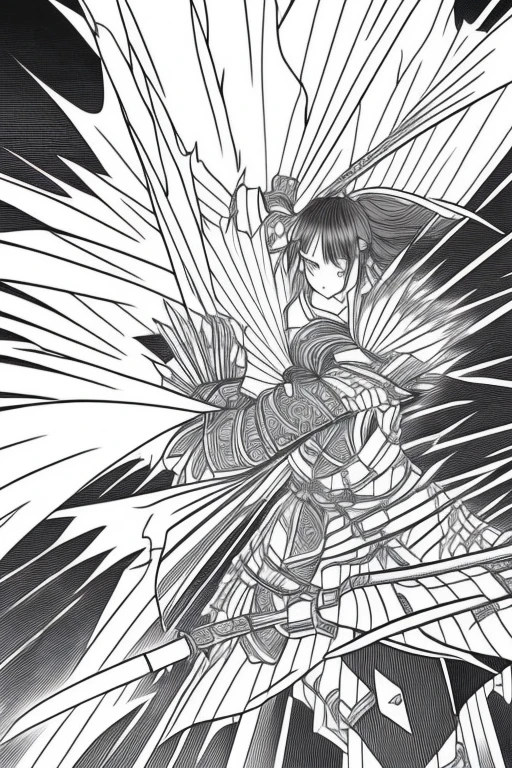 Sparks flying from a Japanese sword Manga-style drawing Black and white Amazing drawing