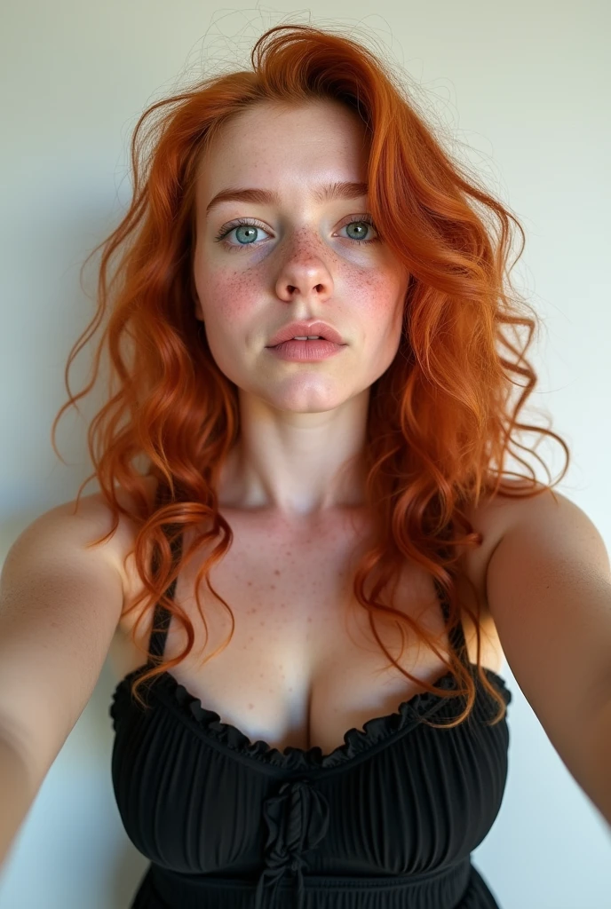 A redhead woman in a dressed selfie dans la salle de bain 