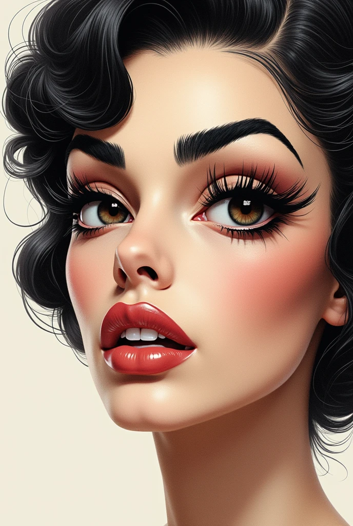 Image The crooked letter , showing an illustration of voluminous and intense eyebrows and eyelashes of a beautiful extravagant woman