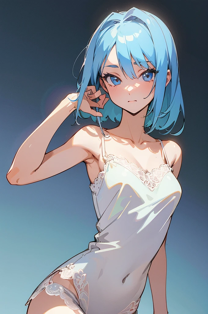 (Super detailed illustration), [Standing picture, Upper body, Close-up of girl:0.6], Slim body, Perfect body, Camisole lace, Gradient background, Anime character, (Cute girl:1.1), Sexy pose