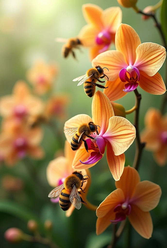 Image of bees on orchid flowers 