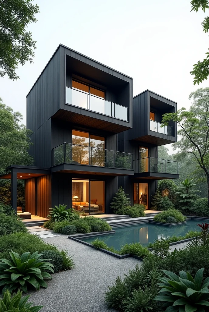 Four-level houses have garden japandi black