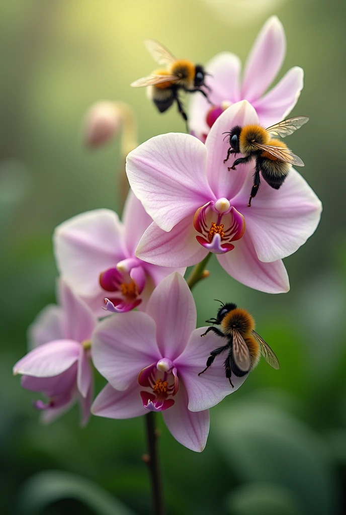 Image of solitary bees on orchid flowers 