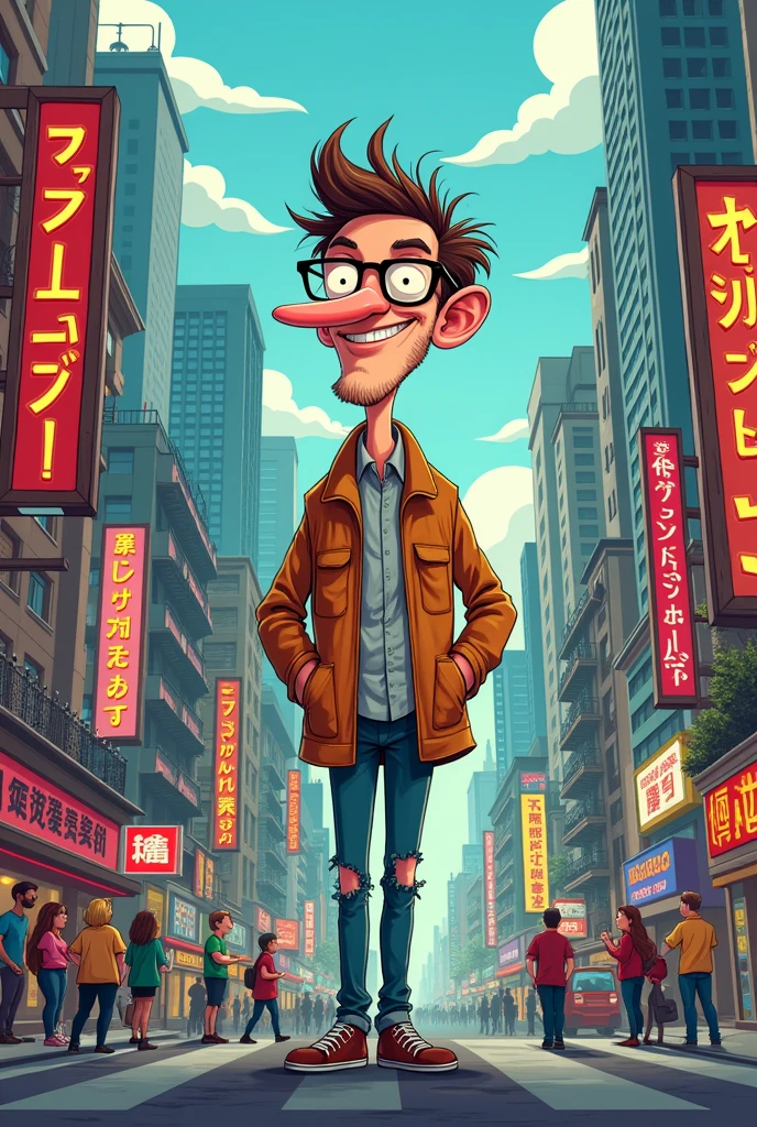 A cartoonist AI image of a another man with the background of city