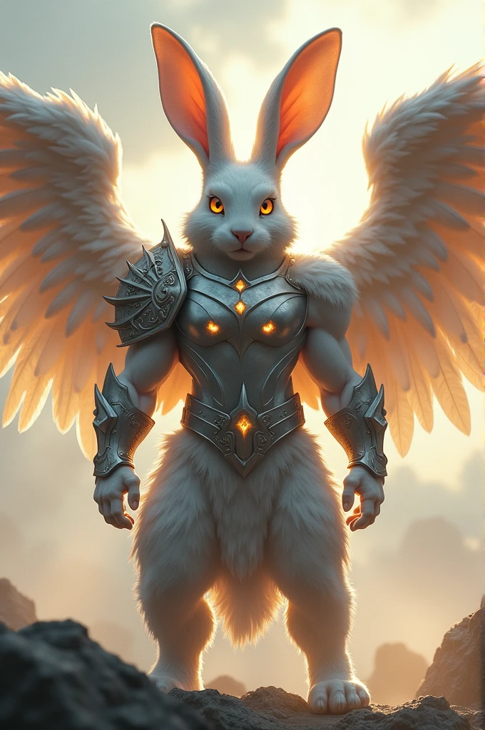 A warrior bunny with angel wings 