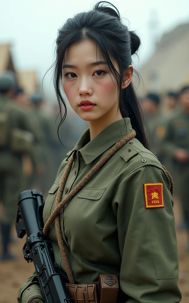 Chinese female soldiers,(1 female soldier,Super beautiful,Fair skin)