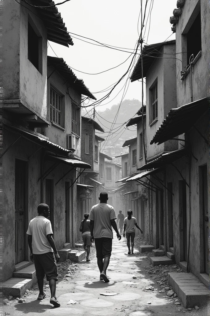 Produce a drawing that represents the Brazilian favela, highlight the social problems linked to the favela