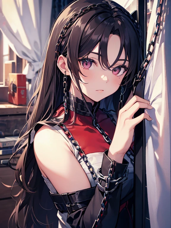 (Chains:1.5), Lock the curtains, Ninja, cute, Beauty, Tohsaka Rin, (masterpiece), highest quality, 1girl, uhd, retina, masterpiece, ccurate, anatomically correct, textured skin, super detail, high details, high quality, best quality, highres, 4K