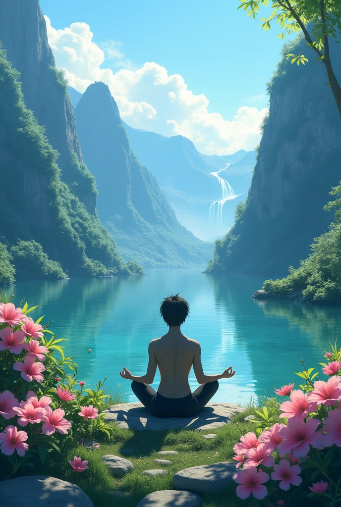 Beautiful Makoto Shinkai doing yoga poses in nature　anime　Highest quality