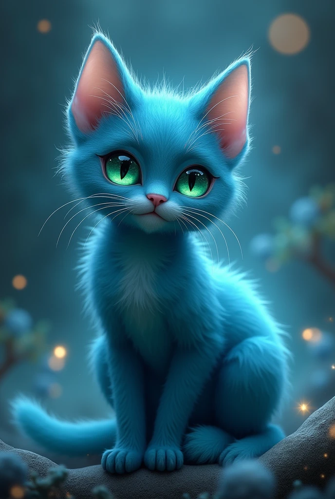 A blue cat with green eyes