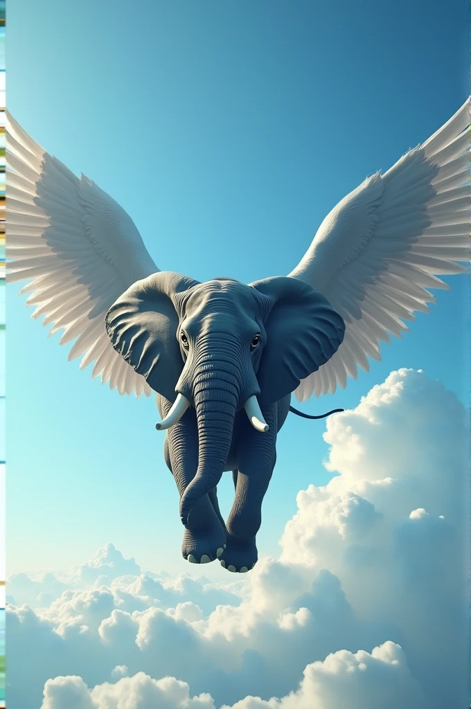 A elephant with wings flying on sky