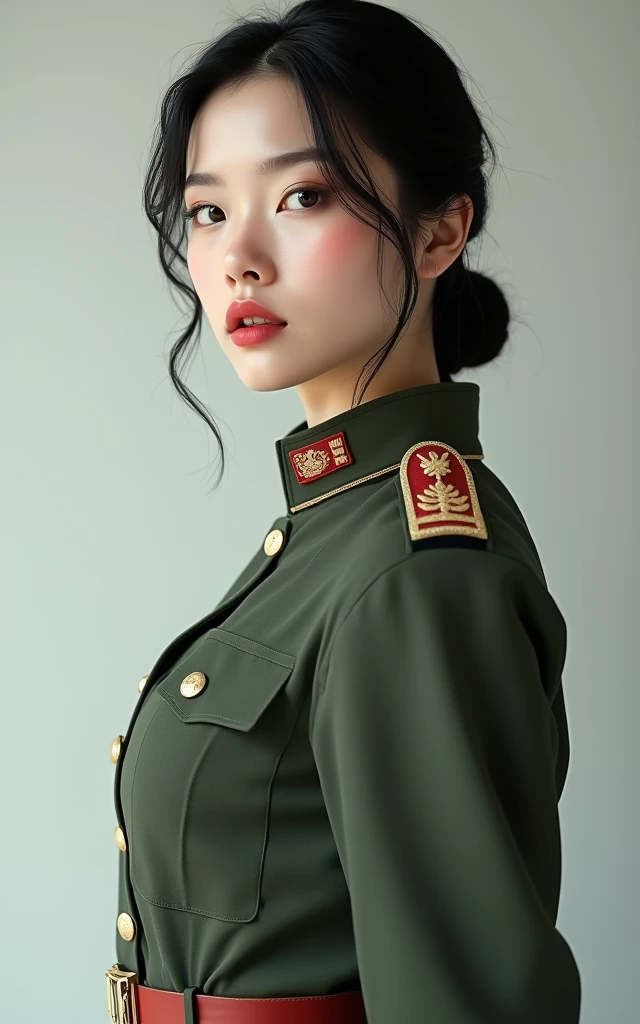 Chinese female soldiers,(1 female soldier,Super beautiful,Fair skin)No blush