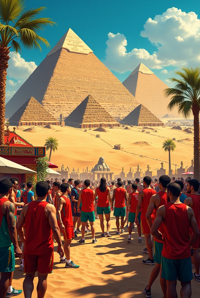 create an egypt team bar canvas that has pyramids and they are in a desert
