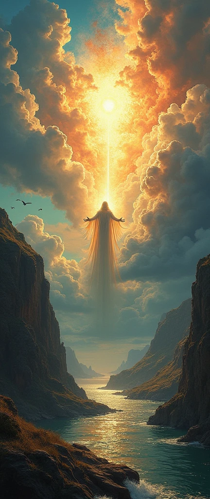 An image of the creation of the world through the eyes of the Bible, with vivid colors, ultra detaild.