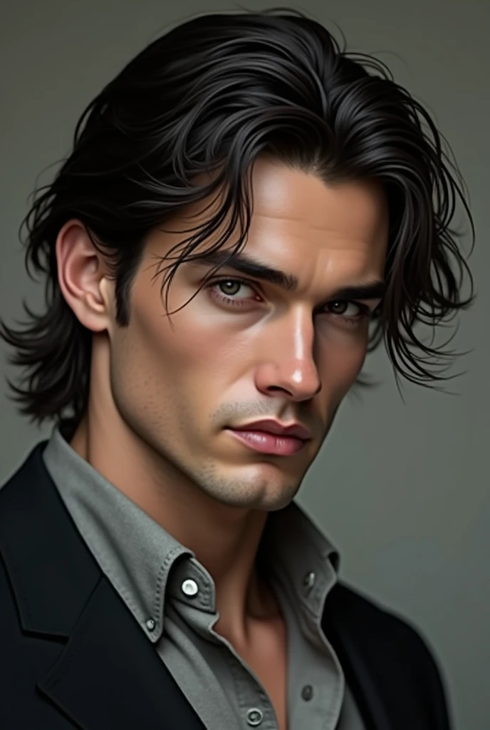 man .very handsome with black hair and white skin