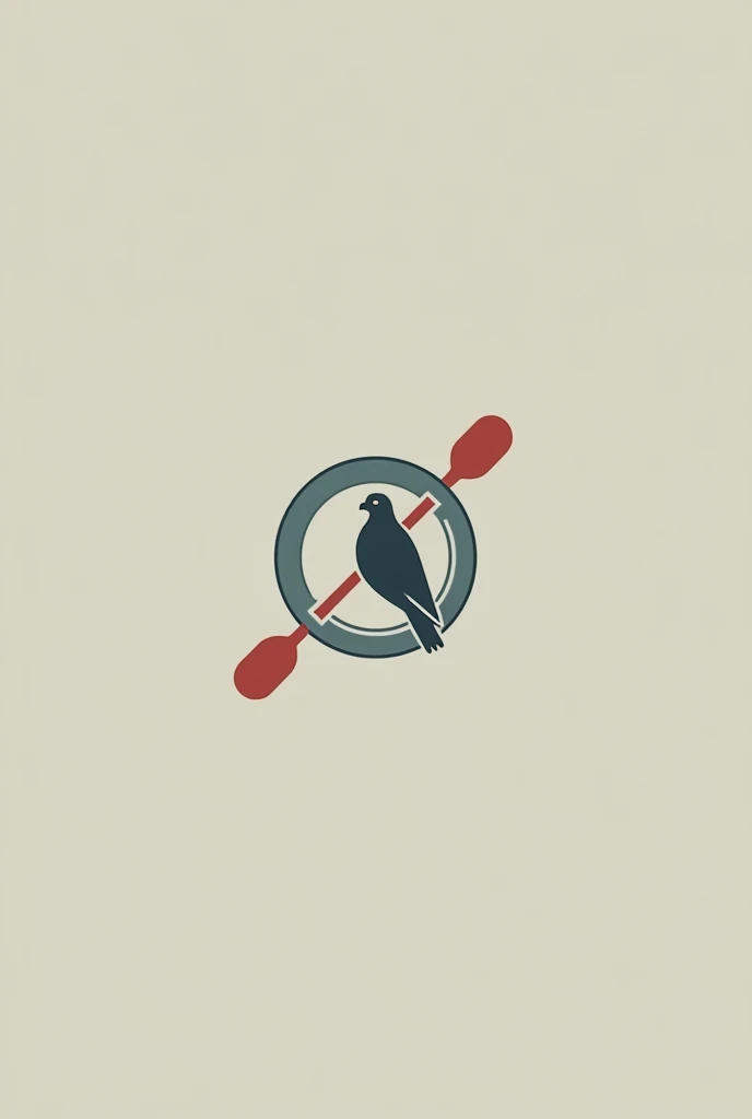 A round symbol with a simple hawk in the emblem and details like a red oar but all minimalist