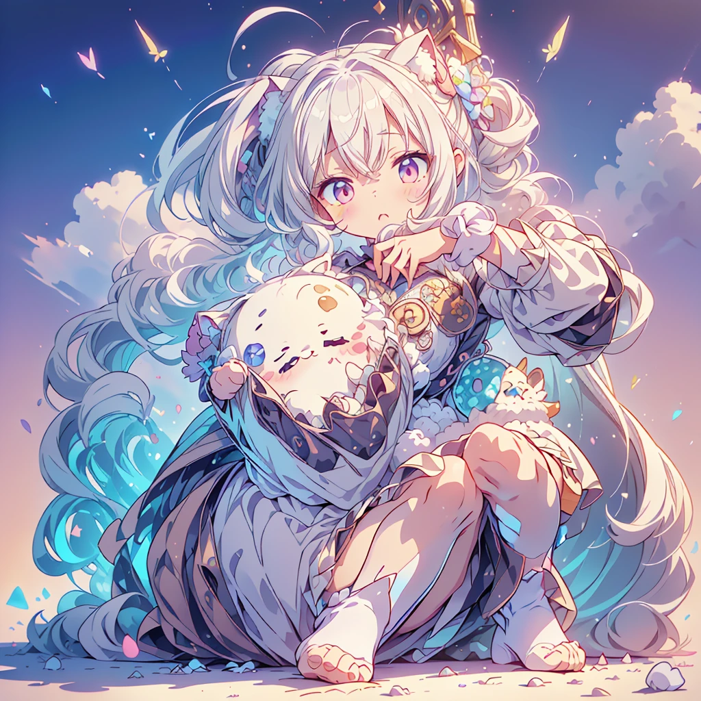 Perfect Anatomy、Perfect human body、Super detailed、Highest quality、Masterpiece、Award-winning works、A cute little guy wearing a rabbit costume、fluffy、Loose、pastel colour、Highest quality、Masterpiece、Milky white hair color、kawaii tech,Unique and cute outfits、