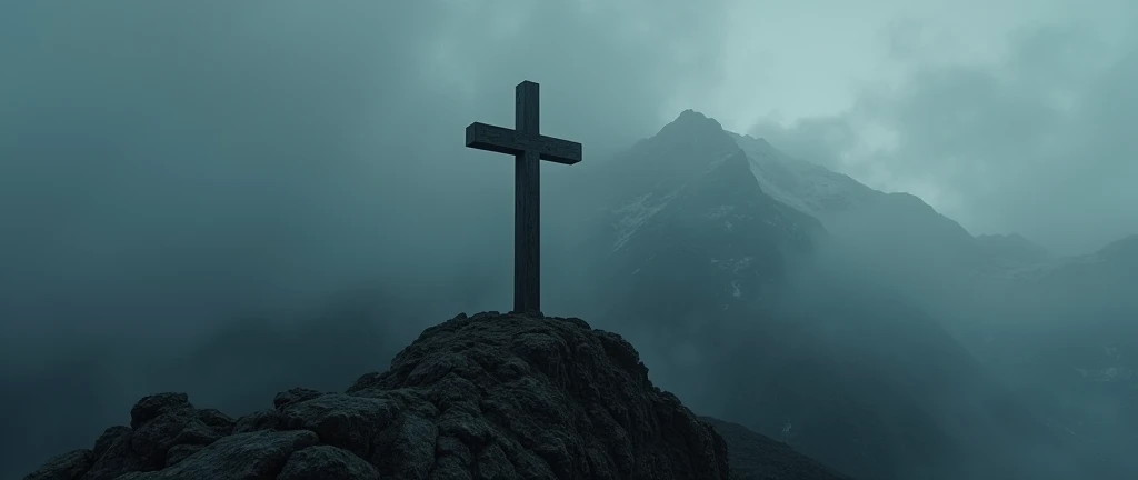 cross on the top of the mountain has dark colors low key 4k