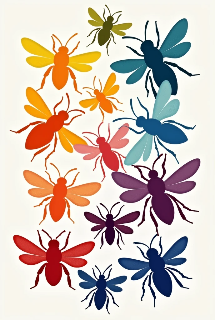 Print with silhouette of different colored bees png