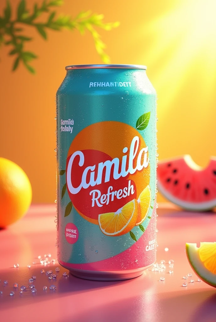 Soda can with Camila Refresh brand
